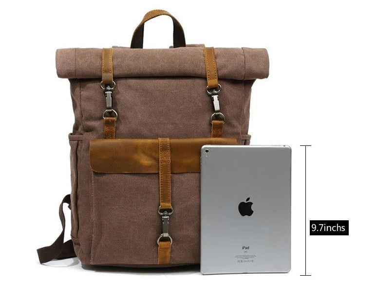 Canvas and Leather Roll-Top Vintage Backpack - More than a backpack