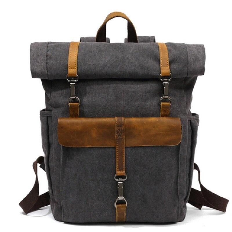 Canvas and Leather Roll-Top Vintage Backpack - More than a backpack